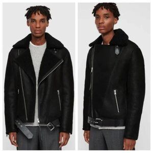 All Saints Shearling Biker Jacket Mens S / Womens M